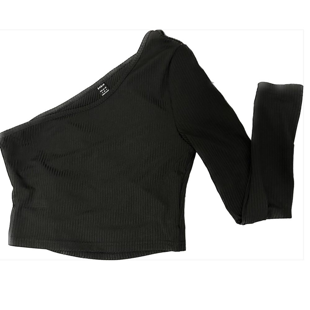 open back one shoulder black longsleeve